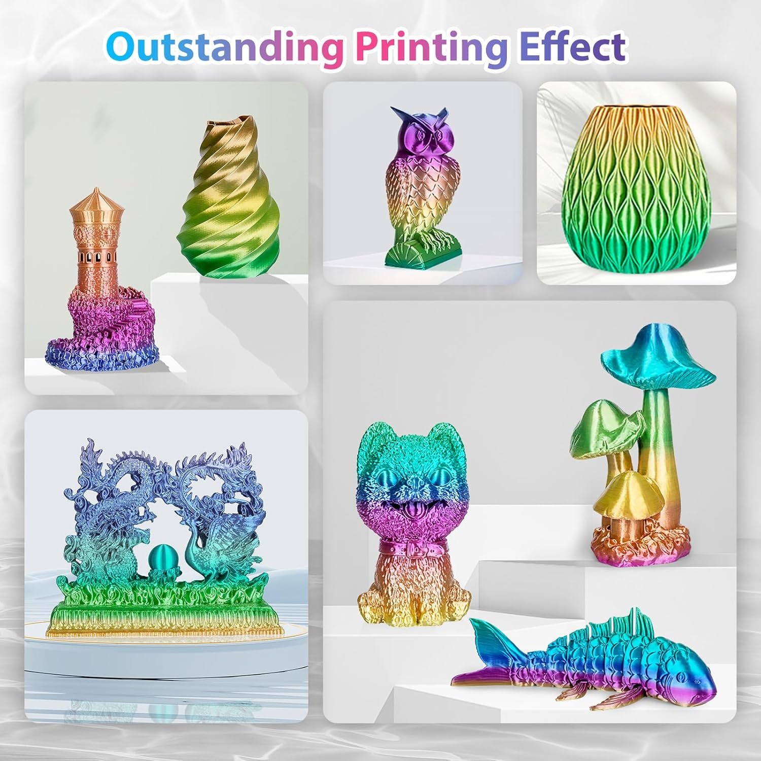 Silk Rainbow PLA Filament 1.75mm - Color Changing Gradient 7 Silk Rainbow PLA Filament 1.75mm - Color Changing Gradient - Image 7