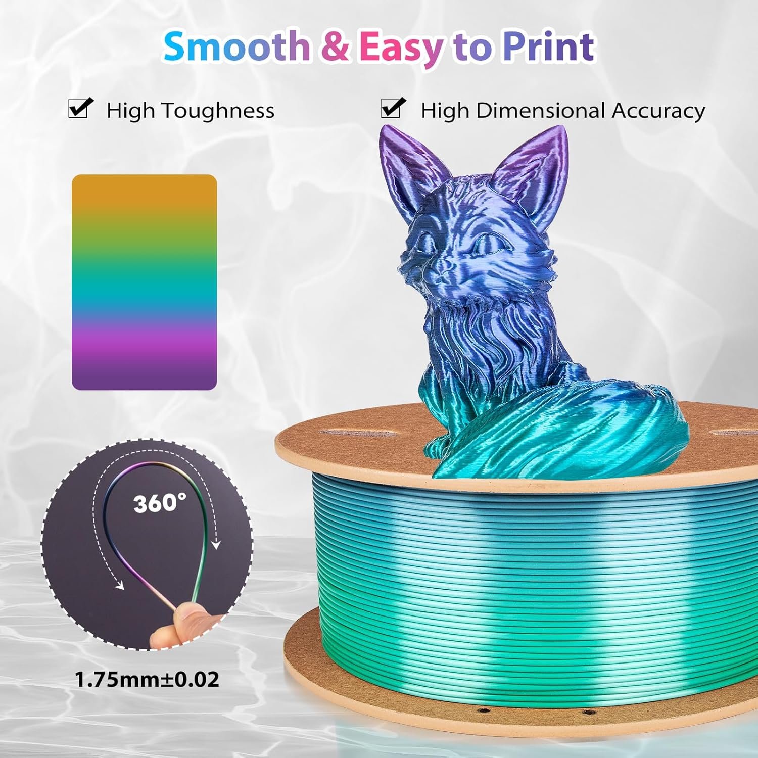 Silk Rainbow PLA Filament 1.75mm - Color Changing Gradient 2 Silk Rainbow PLA Filament 1.75mm - Color Changing Gradient - Image 2