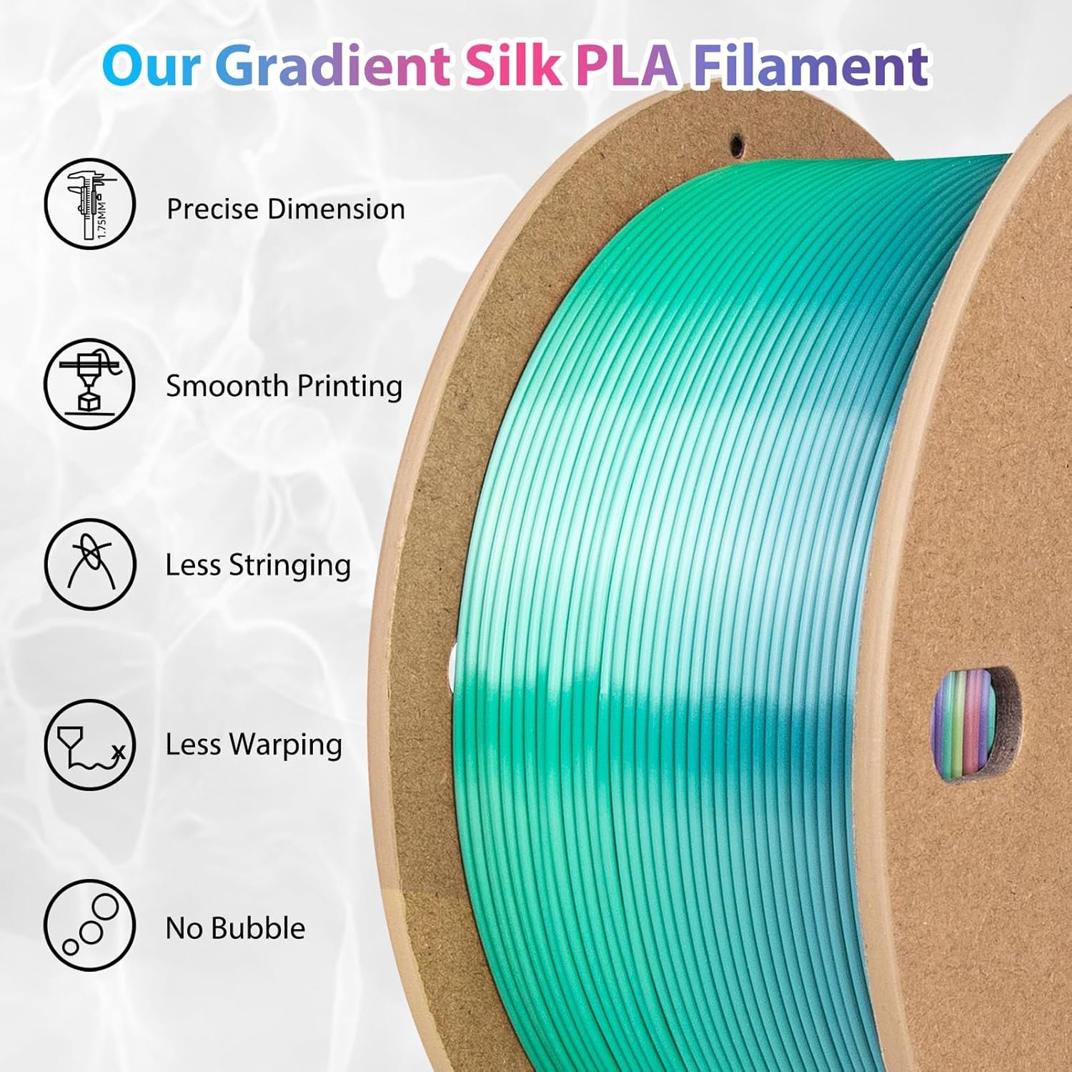 Silk Rainbow PLA Filament 1.75mm - Color Changing Gradient 3 Silk Rainbow PLA Filament 1.75mm - Color Changing Gradient - Image 3